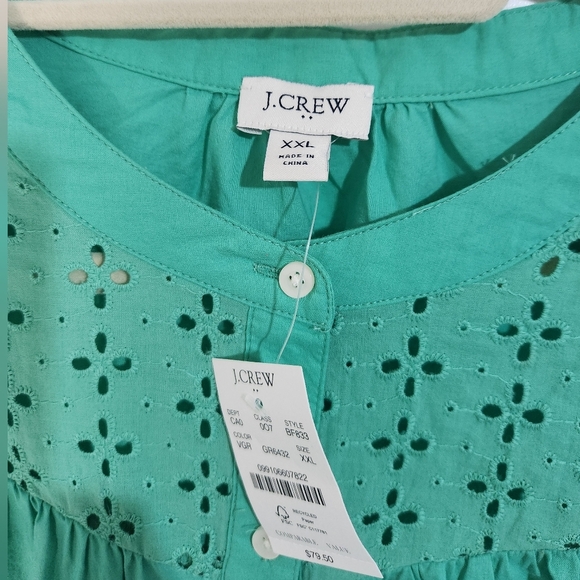 JCrew Green Eyelet Women's Top, Size XXL, NWT - Picture 2 of 6
